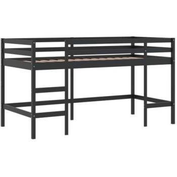 Lit mezzanine en bois pin massif noir 90x200 cm