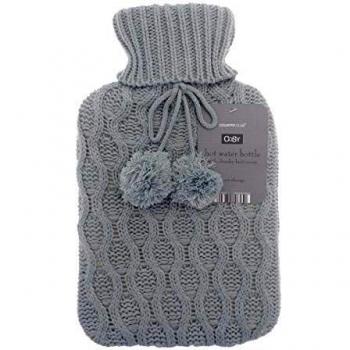 Light Grey Hot Water Bottle – Cable Knit Design