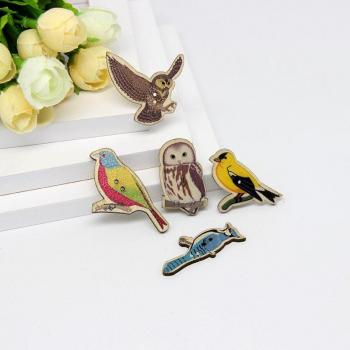 50Pcs 40*20mm Multicolor Cute Birds 2 Hole Wooden Buttons for Scrapbooking