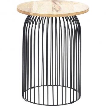BELIANI Industrial Round Side Table Black Metal Shelf Dark Wood Tray Top