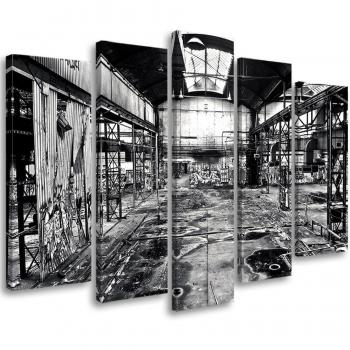 Old Factory: Lienzo Negro y Blanco 5 Piezas 100x70