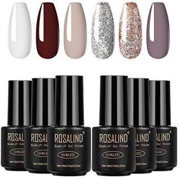 Rosalind Snow White Gel Lack Set – 6‑Farb‑Glitzerglas, UV/LED, Soak Off