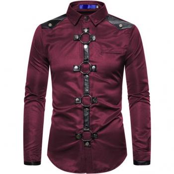 Goth Style Slim Fit Cargo Shirt with Rivets for Men