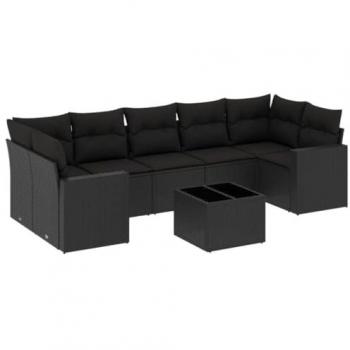 Set Divani da Giardino con Cuscini 8 pz Nero in Polyrattan - Vidaxl