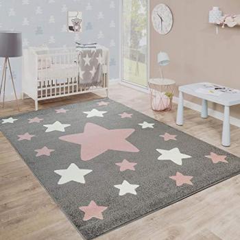 Paco Home Kinderteppich Capri 330, rund, Höhe: 11 mm, Kurzflor, Motiv Sterne, Pastell-Farben, Kinderzimmer