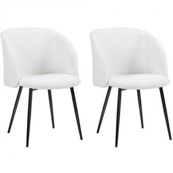 Chaises visiteur design HOMCOM – Pack de 2 avec piètement incliné effilé en acier noir, revêtement blanc effet laine bouclée