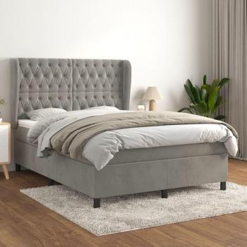 Box Spring con colchón terciopelo gris claro 140x200 cm