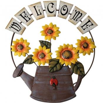 Placa de Bienvenida Vintage de Metal con Diseño de Girasol