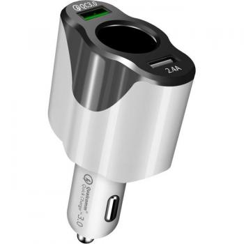 Adaptador 120W Cargador Automotriz con Voltímetro y Divisor USB