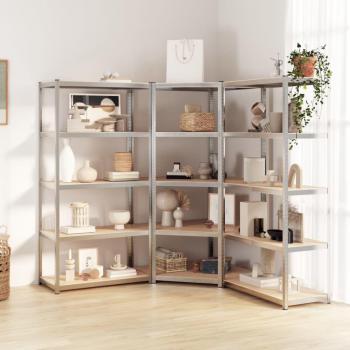 5-Layer Shelves 3 pcs Silver Steel & Engineered Wood Vidaxl