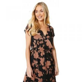 Petite Floral Wrap Top for Women – UK 18, Black/Brown