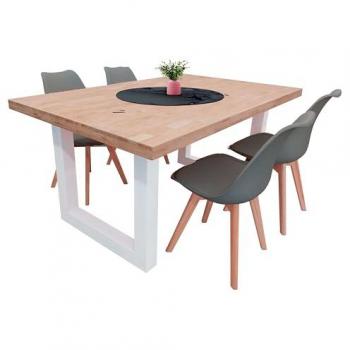 Pack Mesa Fija y 4 Sillas en Blanco & Gris Cemento