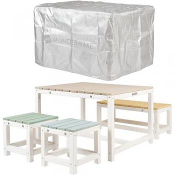 WONDERMAKE® Kinder-Sitzgarnitur Holz für Garten und Indoor, 4-teilig, ab 3 Jahre, bunt weiß