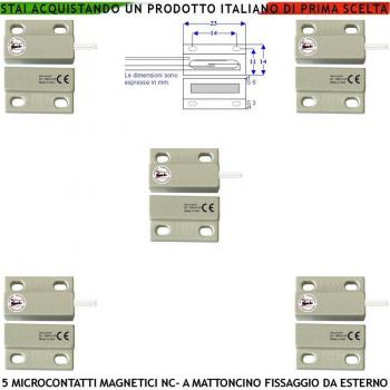 Sensori Magnetici per Antifurti - 5 Unità - Bianchi - Reed in Ampolla Sottovuoto