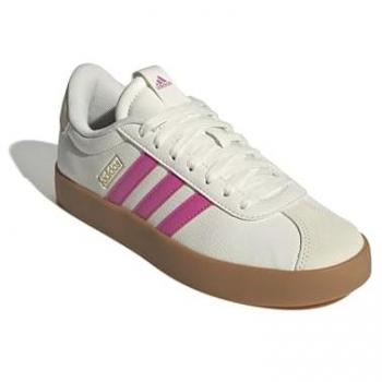 Adidas VL Court 3.0 Female Running Shoes – Core White with Pulse Magenta Accents & Gold Metallic Trim (UK 4)