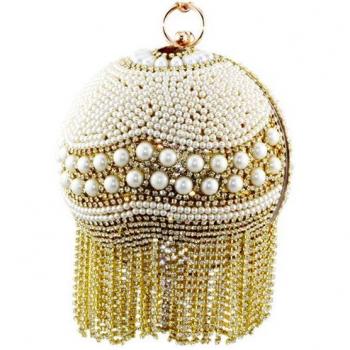 Chaliwini Beaded Pearl Round Tote Bag