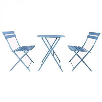 MOBILI REBECCA - Rebecca Mobili Set da Giardino Set Tavolo e Sedie da Esterno Azzurro Acciaio Salvaspazio