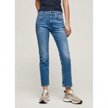 Jean Azul Peper Jeans de Tiro Alto y Efecto Desgastado