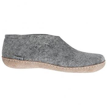 Glerups Adult Wool Slippers Grey Size 42 M Leather/Wool