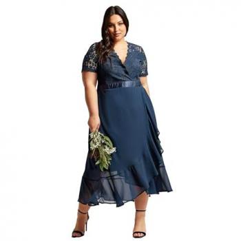 Robe Enveloppée de Dentelle Bleue Yours Curve 46