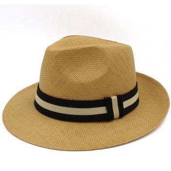 Chapeau de paille Panama unisexe à large bord, style Fedora Trilby, taille US 7 1/4 UK L