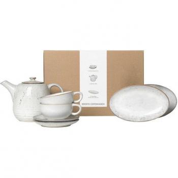Broste Copenhagen Frühstücks‑Geschirrset mit Nordic Sand Teeservice, 5‑teilig