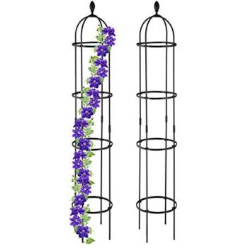 Relaxdays obelisco flores, set 2, 190 x 35 cm, soporte plantas trepadoras, de metal, torre para rosales vertical, negro