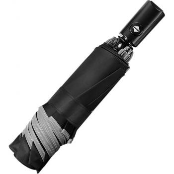 Reverse Folding Business Umbrella with Reflective Strips for Men - Black Coating
