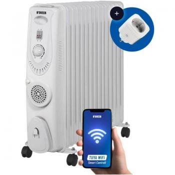 Radiatore Noveen Grzadio Olejowy OH150199 Tuya Smart 2500 W con Ventilatore Turbo 400 W Bianco