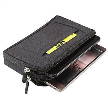 Funda Cinturón Horizontal DFV para SUGAR T10 (2020) - Negra con 2 Compartimentos de Cremallera (16,5x9cm)