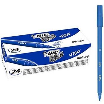 Stylo feutre VISA lavable bleu boîte de 24 pointe fine de 2,0 mm Bic Kids