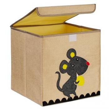 Boîte de rangement motif souris pour enfants pliable 33x33x33 cm beige-gris