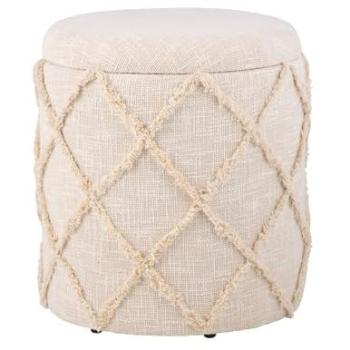 FineBuy Polsterhocker “Creme & Baumwolle” – Stauraumdeckel, 40 cm