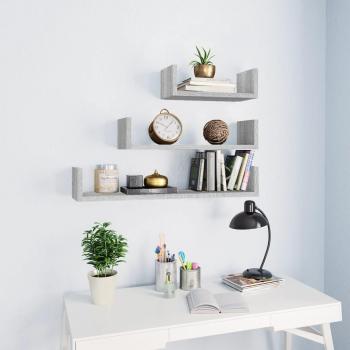 VidaXL U-Shaped Wall Display Shelves - 3 Piece Set in Grey Sonoma
