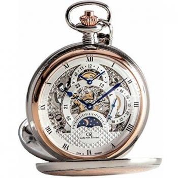 Carl von Zeyten Herren Skeleton Mechanik Uhr Edelstahl Armband Taschenuhr