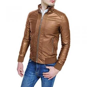 Evoga Giubbotto Giacca Uomo Casual Nero Slim Fit in Ecopelle Giubbino Bomber Moto