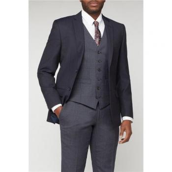 Tailored Fit Blue Wool Blend Suit Jacket