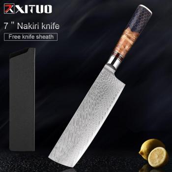 Cuchillos de cocina Damasco XITUO, 67 capas, afilados y duraderos, mango panal azul