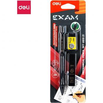 Set de crayons mécaniques Deli 2B 2.0mm avec gomme et recharges 2.0mm (4 pièces), code EU61021