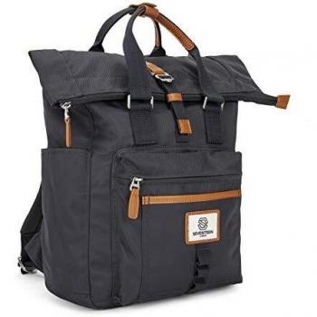 Seventeen London Classic Slim Urban Design Fold Roll Top Backpack in Dark Grey (Canary Wharf)