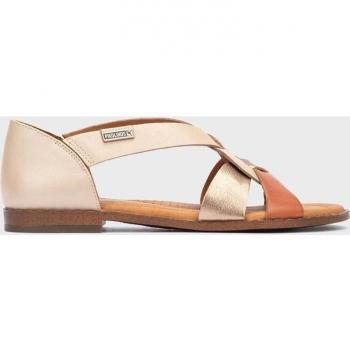 Pikolinos Sandalias planas de mujer de piel con elástico en color crema