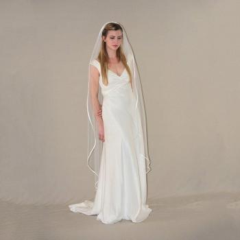 Voile de Fête Nuptiale en Tulle – Longueur Waltz, Satin Champagne