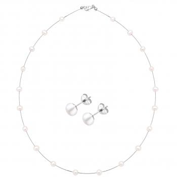 Elli 925 Sterling‑Silber Set: Halskette + Ohrringe (Süßwasserperlen)