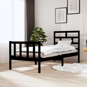 Small Single Bed Frame Black Solid Wood Pine vidaXL