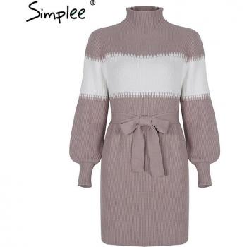 Simplee Cozy Lace-Up High Neck Dress