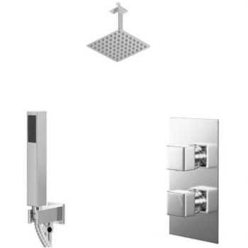 Polished Chrome Twin Thermostatic Shower Valve with 200mm Head