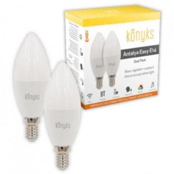 Antalya Easy E14 – Lampadine LED KONYKS 2 unità, 5 W, 350 Lumen, Wi‑Fi/Bluetooth, colori vari + bianco, Alexa & Google Home