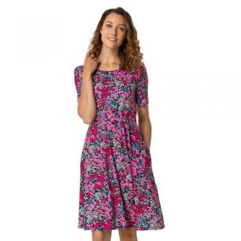 Roman Roman Fleuri Imprimé Ceinturé Skater Robe Rose
