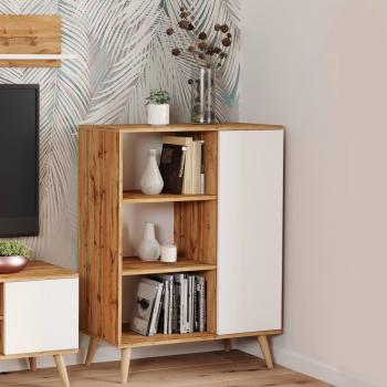Madia Scandi a 1 Anta 2 Ripiani 40x90h116 Bianco e Acciaio