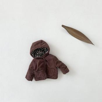 Kids Double-Sided Hooded Plaid Corduroy Jacket 6M-3T Winter Coat